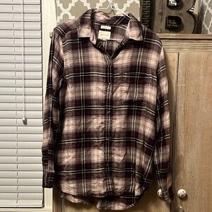 American Eagle Outfitters Plaid Button Down Shirt - Burgundy and Pink